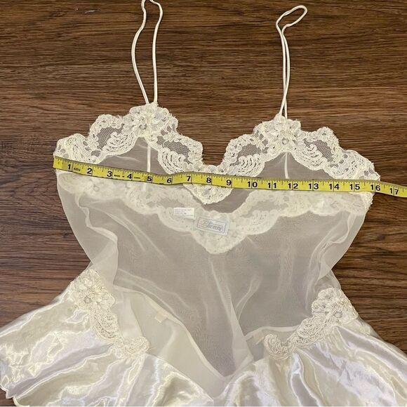 Vintage Etienne Bodysuit Sheer Lingerie Ivory White Flouncy Waist Size Small - Picture 10 of 15